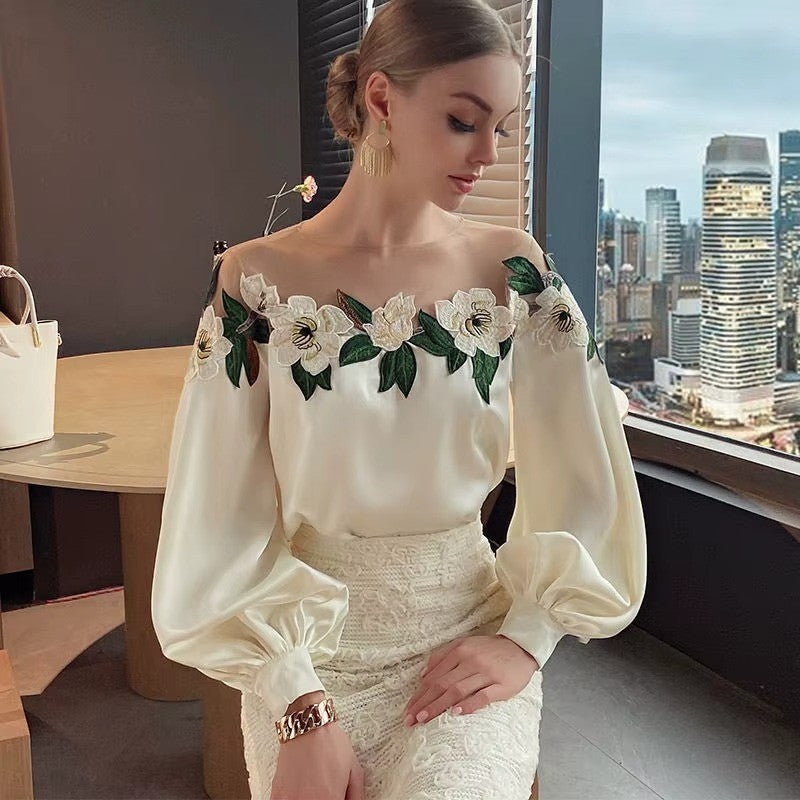 Velair Satin Embroidered Top