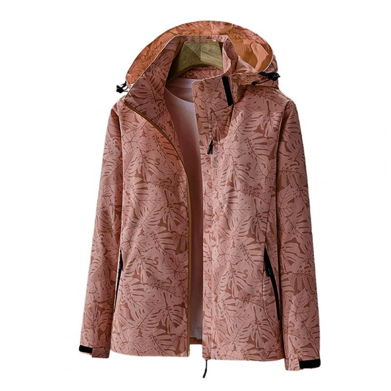 Waterproof Leaf Print Hooded Jacket