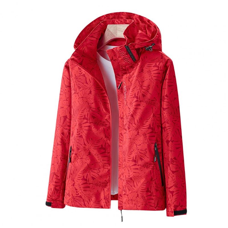 Waterproof Leaf Print Hooded Jacket