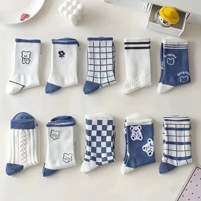 10-Pairs Pastel Embroidered Socks