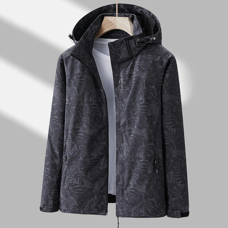 Waterproof Leaf Print Hooded Jacket