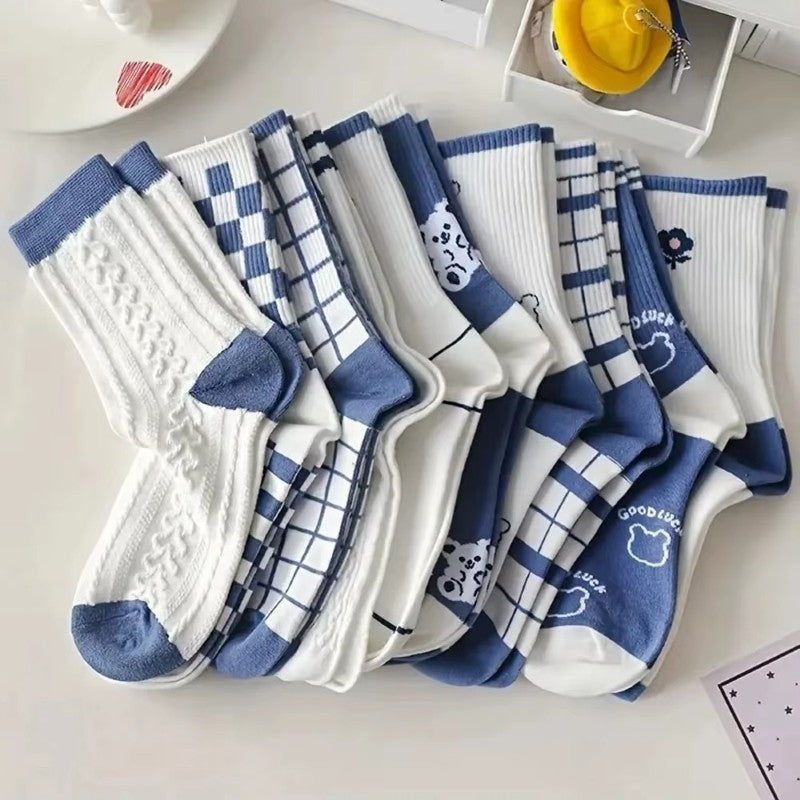 10-Pairs Pastel Embroidered Socks