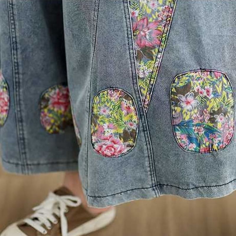 Boho Print Spliced Jeans