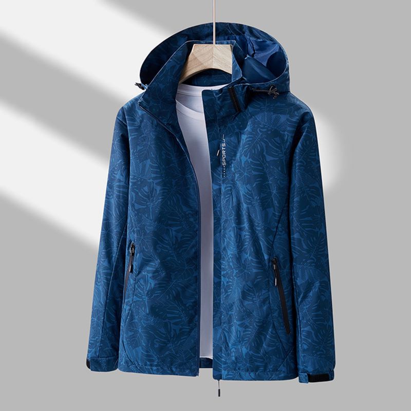 Waterproof Leaf Print Hooded Jacket