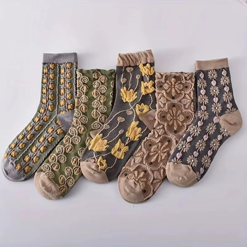Textured Floral Socks Set