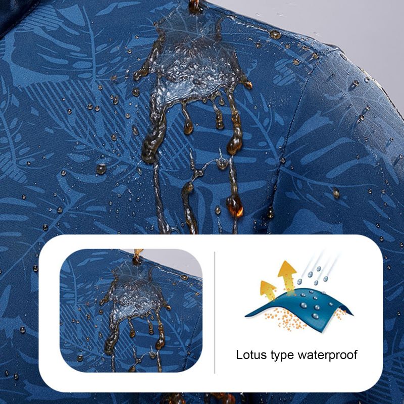 Waterproof Leaf Print Hooded Jacket