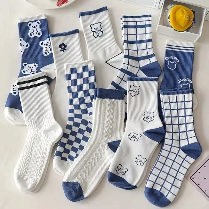 10-Pairs Pastel Embroidered Socks