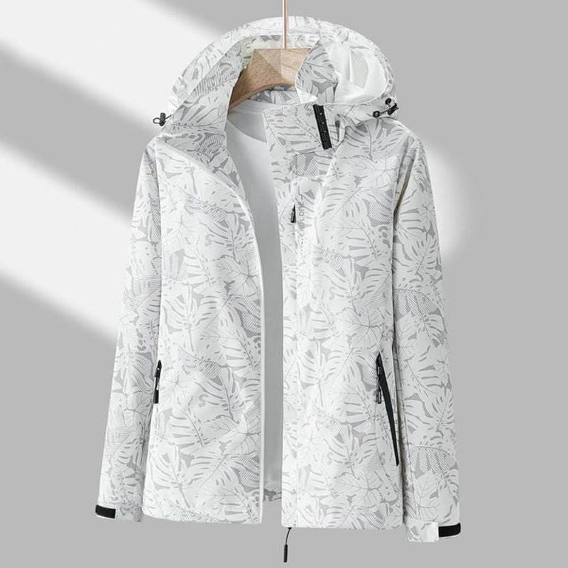 Waterproof Leaf Print Hooded Jacket