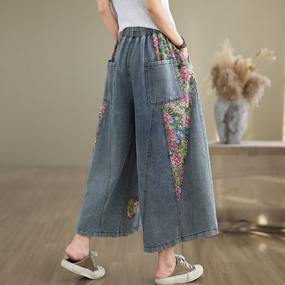 Boho Print Spliced Jeans