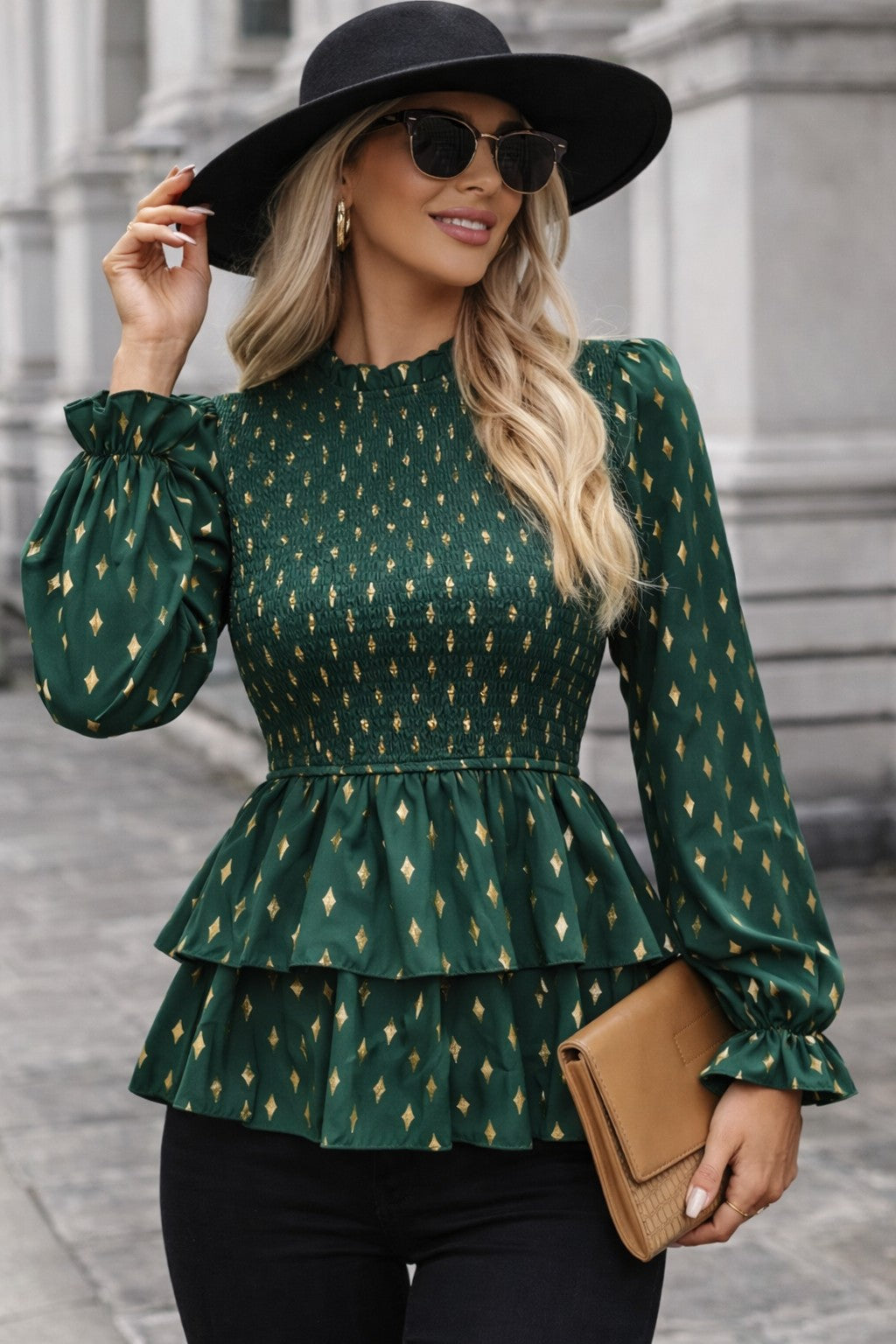 Ruffle Bodycon Lantern Sleeve Top