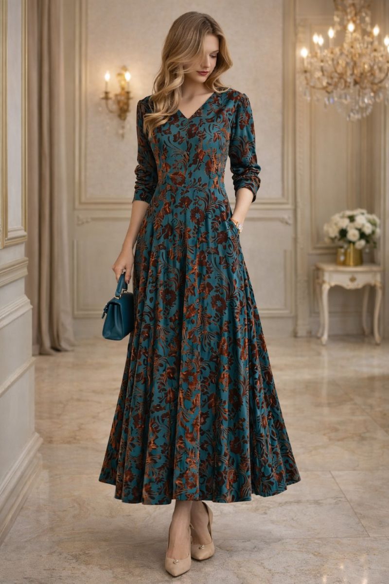 VelvetBloom Jacquard Dress