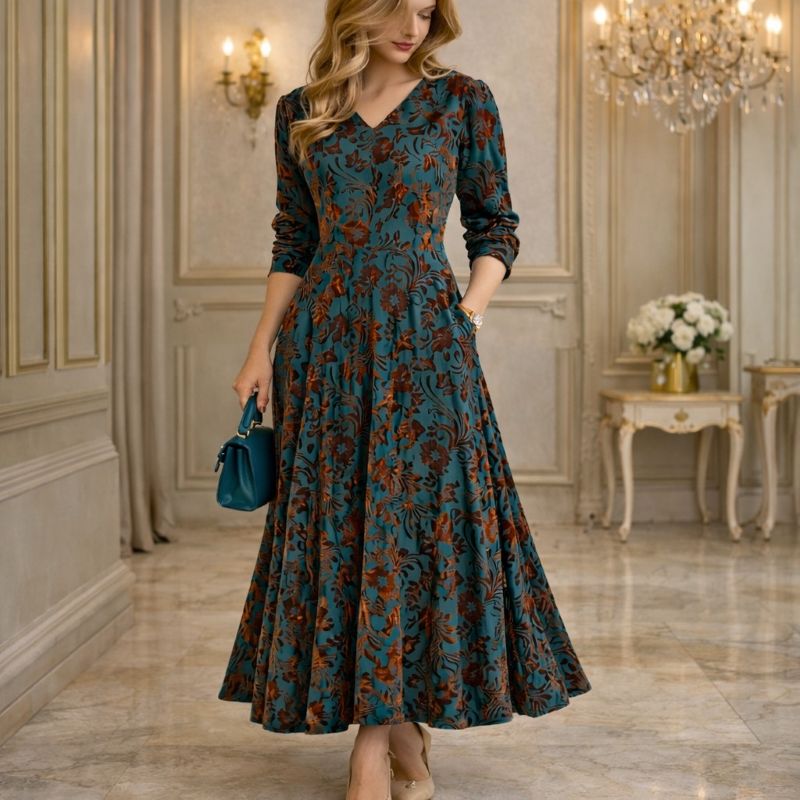 VelvetBloom Jacquard Dress