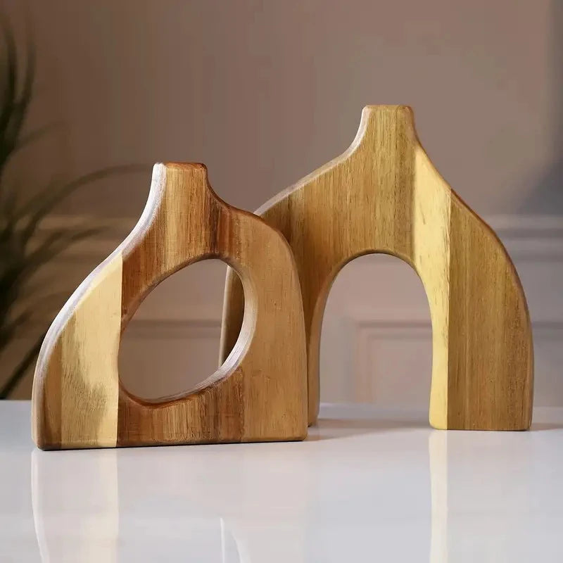 Nordic Wood Vase Duo