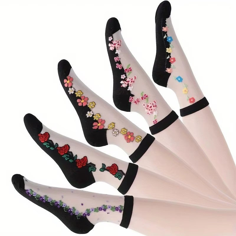 5 Pairs Soft Floral Socks