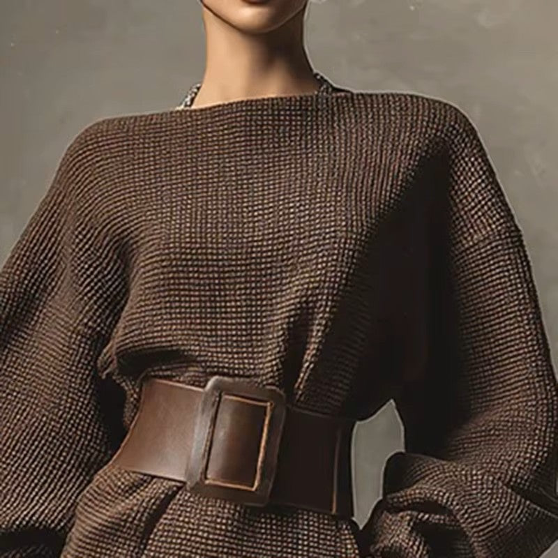 SlouchKnit Belted Mini Dress