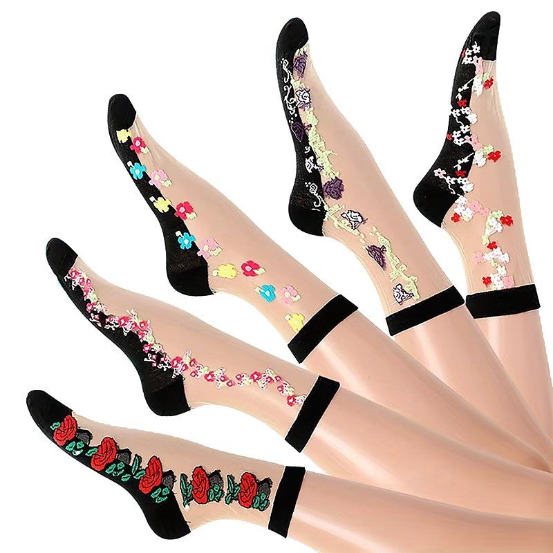 5 Pairs Soft Floral Socks