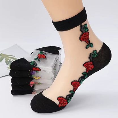 5 Pairs Soft Floral Socks