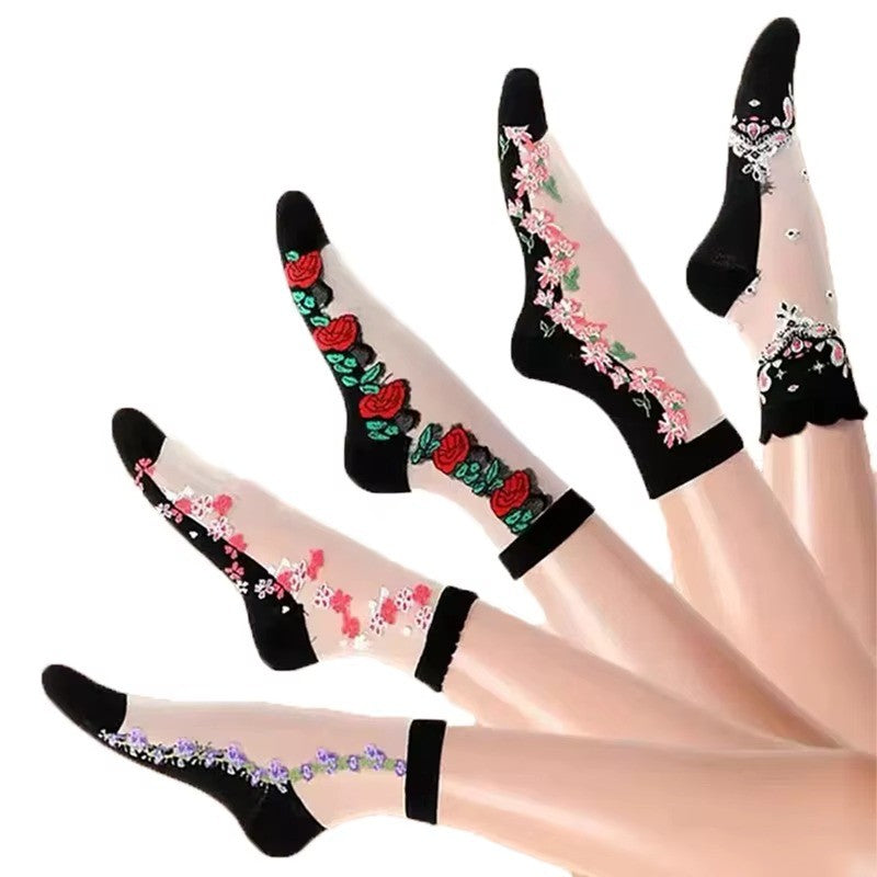 5 Pairs Soft Floral Socks