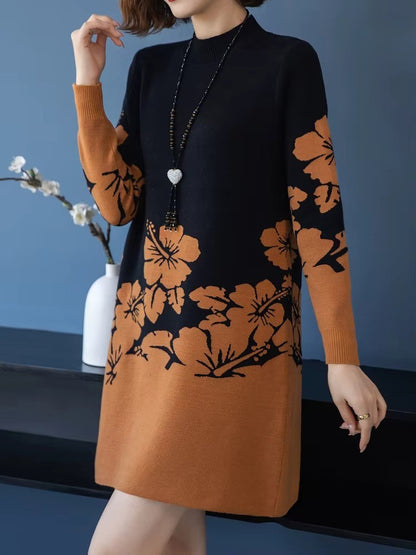 CozyBloom Floral Sweater Dress