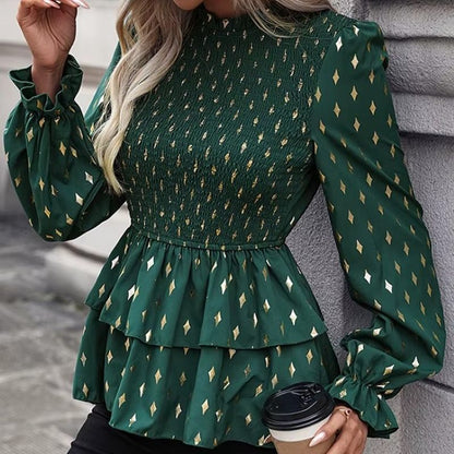 Ruffle Bodycon Lantern Sleeve Top