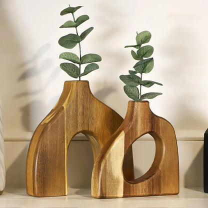 Nordic Wood Vase Duo