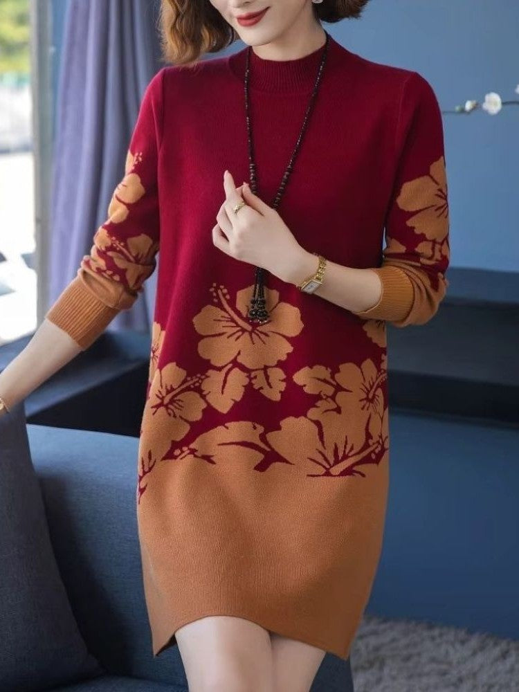 CozyBloom Floral Sweater Dress