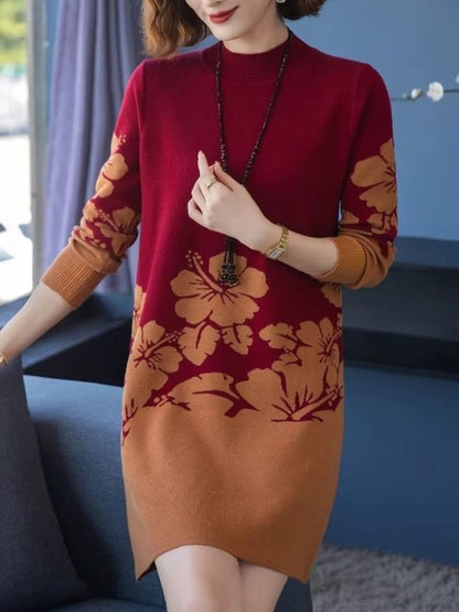 CozyBloom Floral Sweater Dress