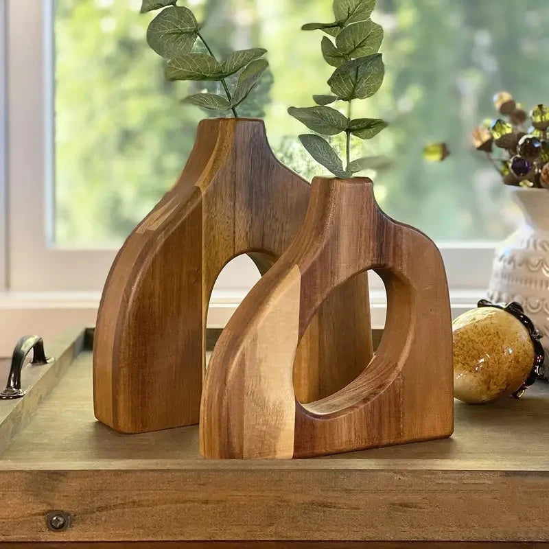 Nordic Wood Vase Duo