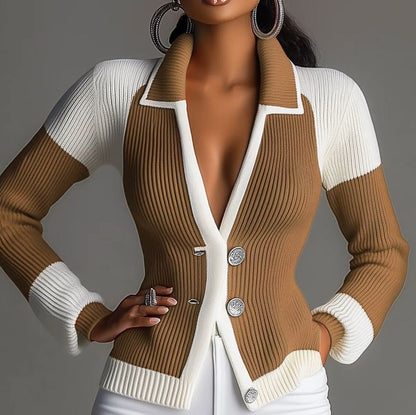 ContrastLapel Sweater Coat