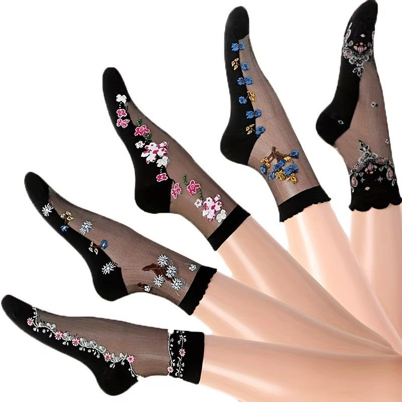 5 Pairs Soft Floral Socks
