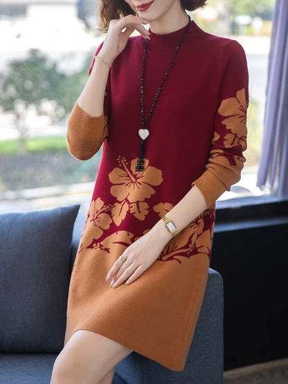 CozyBloom Floral Sweater Dress