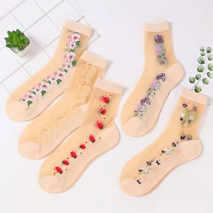 5 Pairs Soft Floral Socks