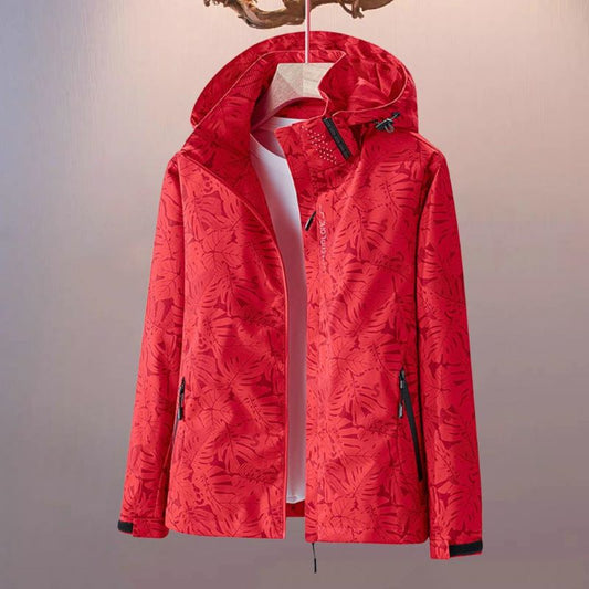 Waterproof Leaf Print Hooded Jacket