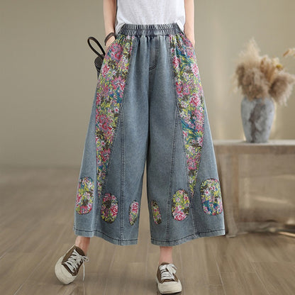 Boho Print Spliced Jeans